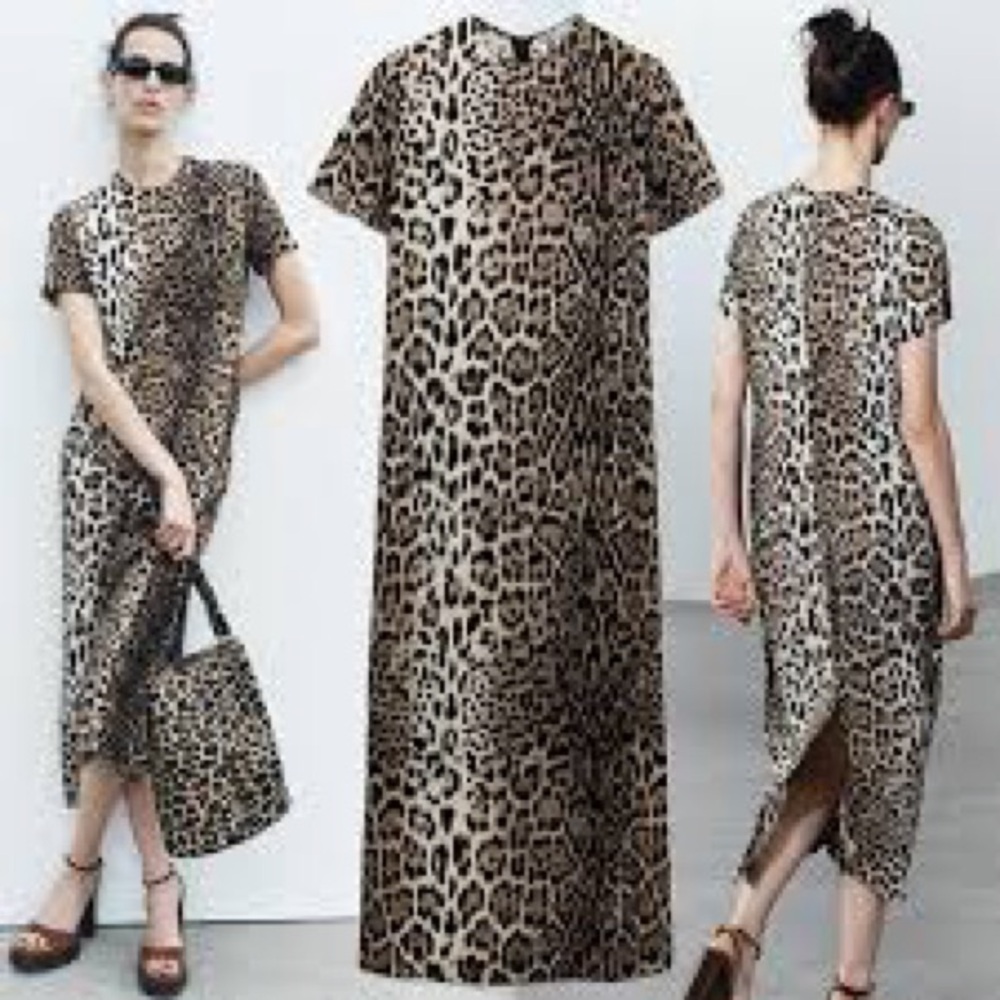 Zara Leopard Print Midi Dress - Black and Brown - Picture 4 of 4